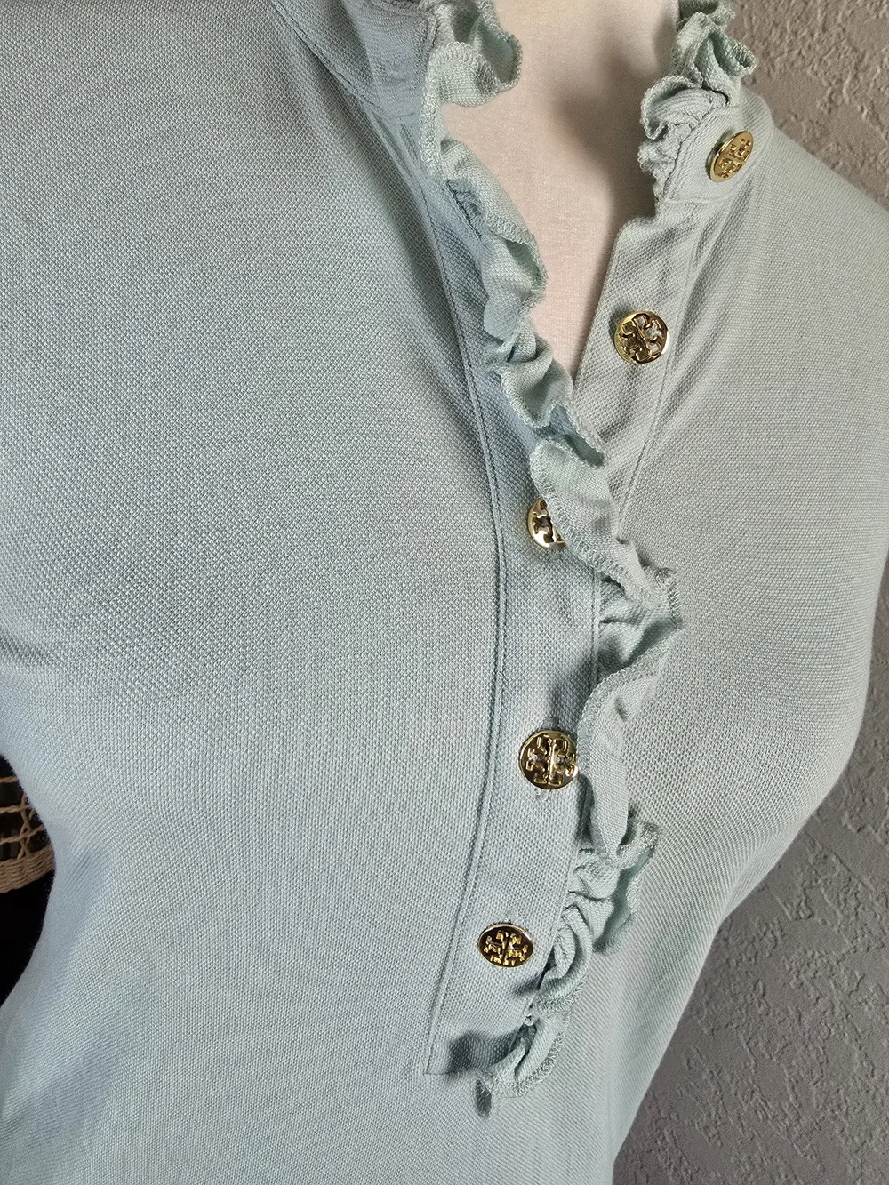 Tory Burch White Sleeveless Ruffle-Neck Button Placket Camisole